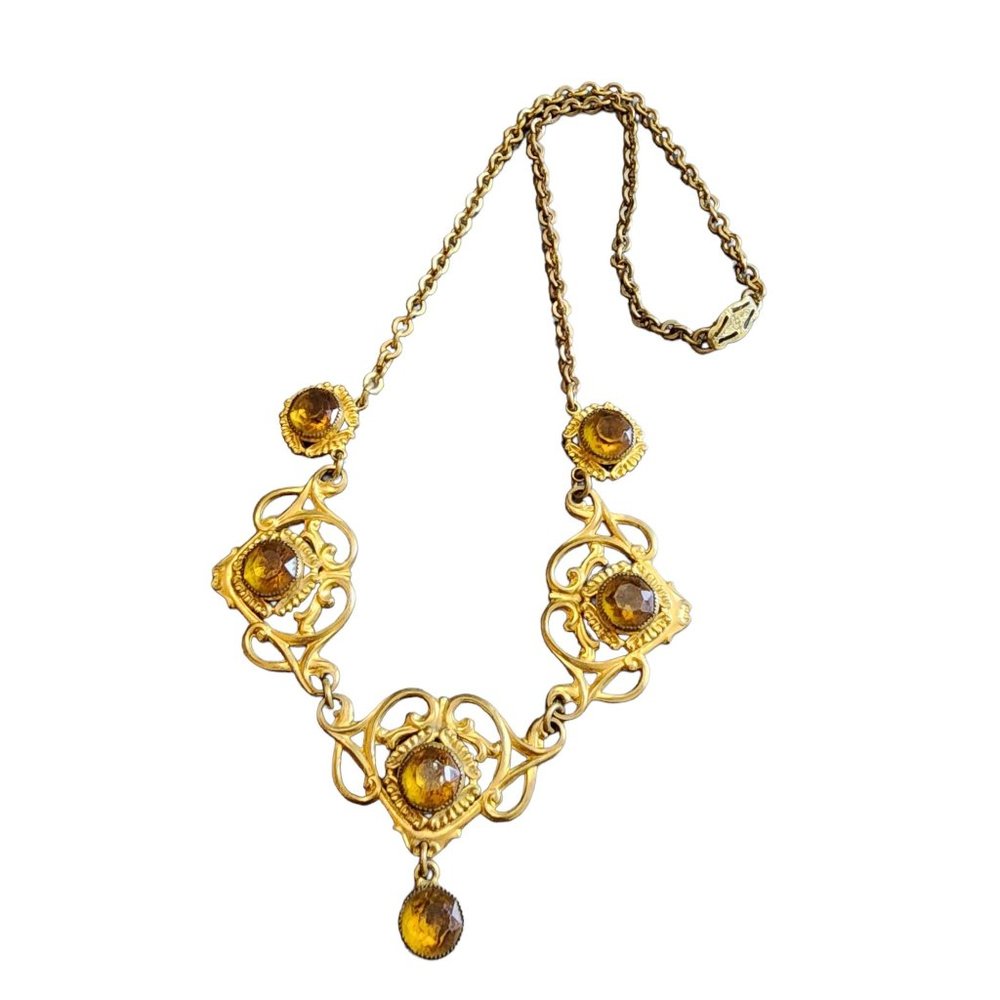 Vintage Brass and Glass Cavilier Necklace (A2013)
